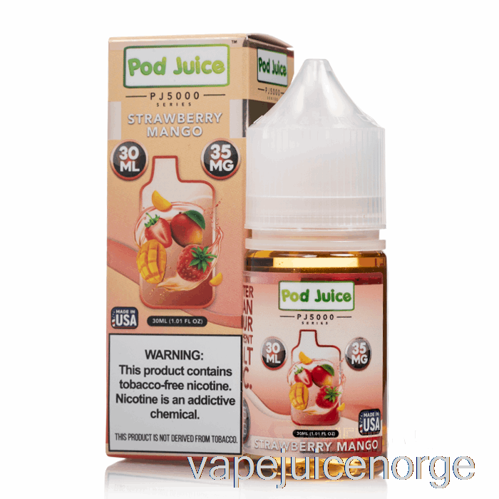 Vape Med Nikotin Jordbær Mango - Pod Juice Pj5000 - 30ml 55mg